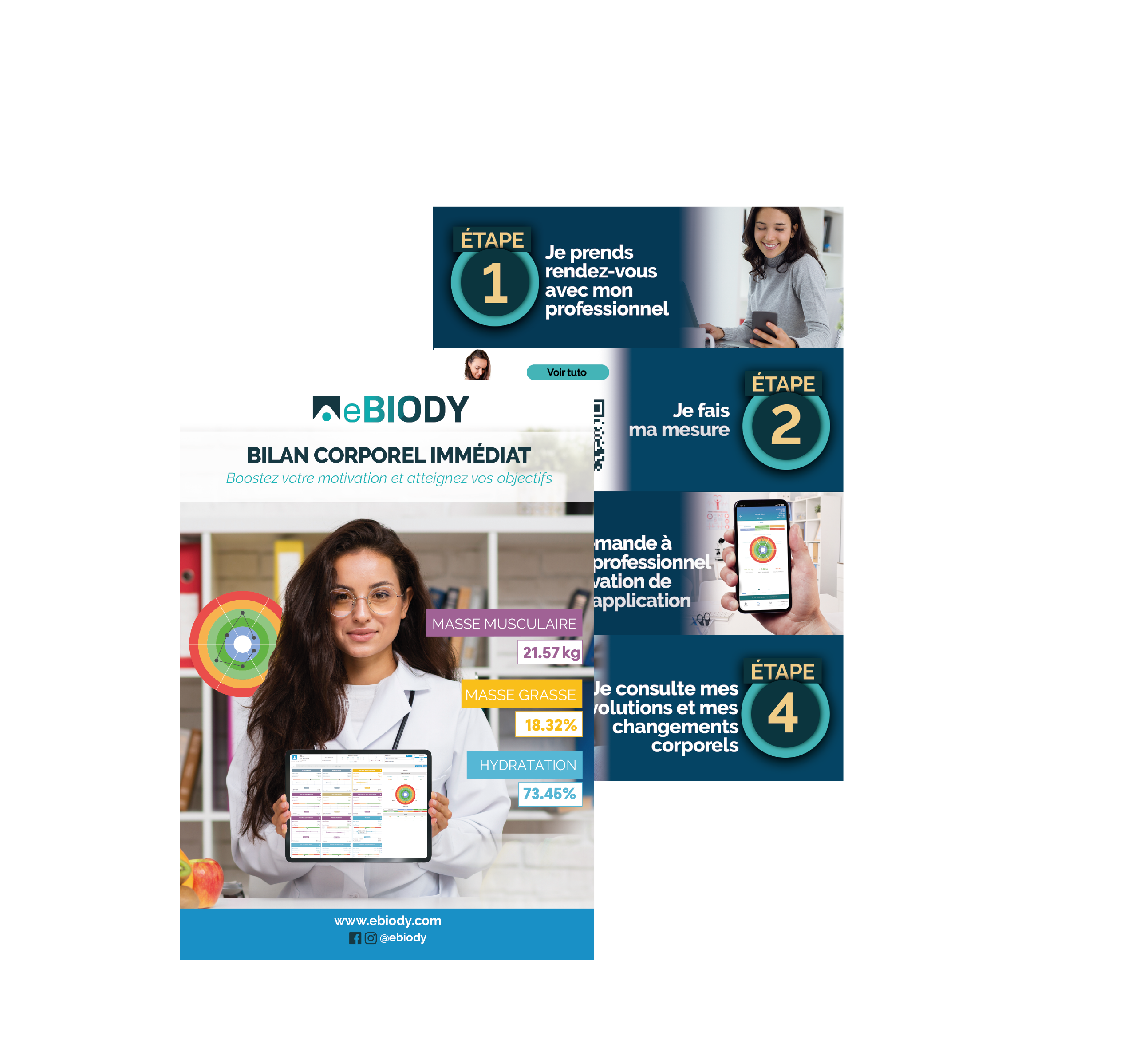 250 Visual eBIODY Flyer angepasst nach Tätigkeitsbereich (Fitness, EMS, Ernährung, Ästhetik)